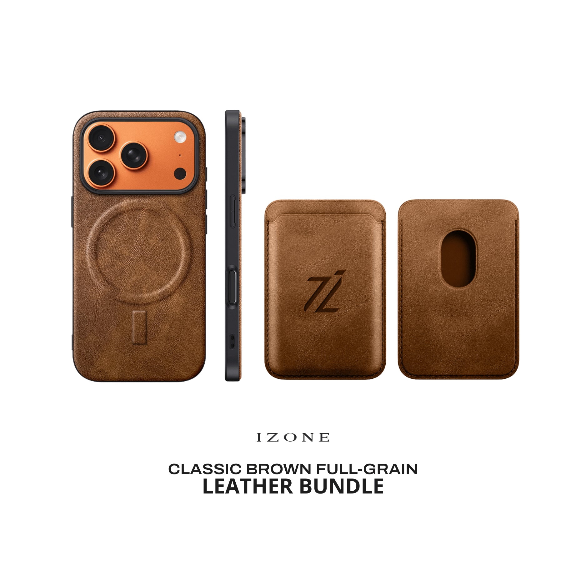 IZONE MagSafe Case+Card Holder Bundle - Classic Brown
