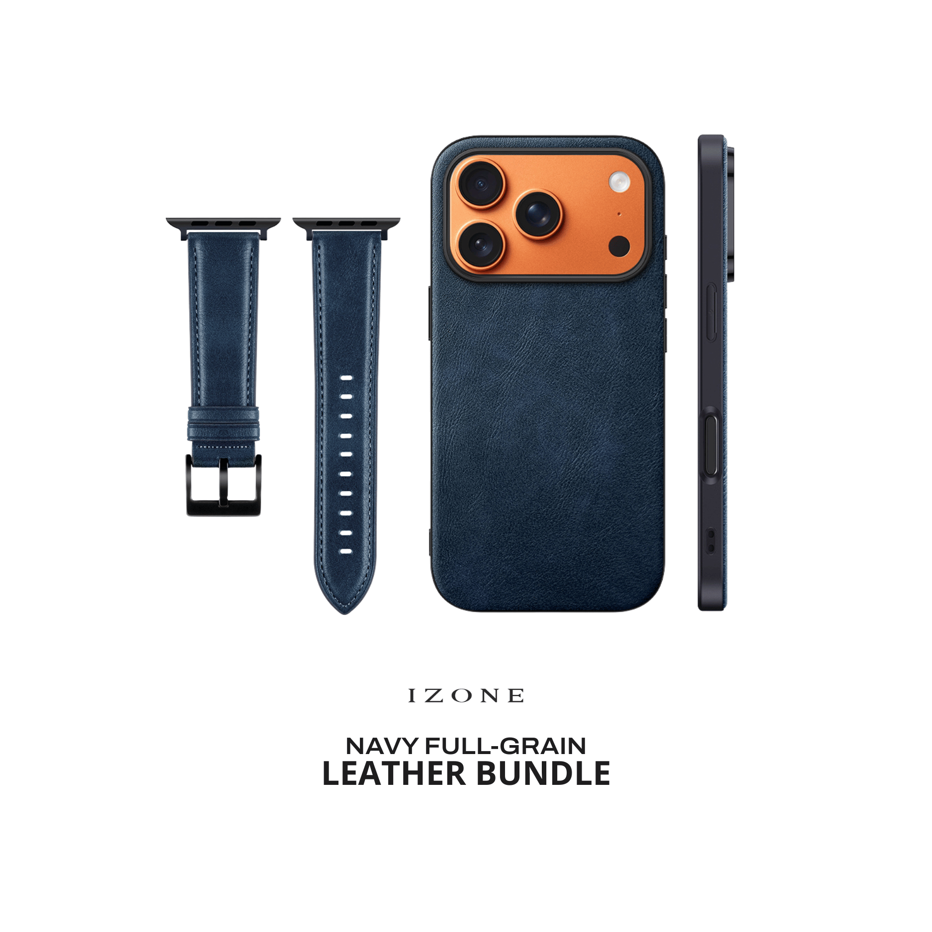 Navy - IZONE Leather Case + Apple Watch Strap