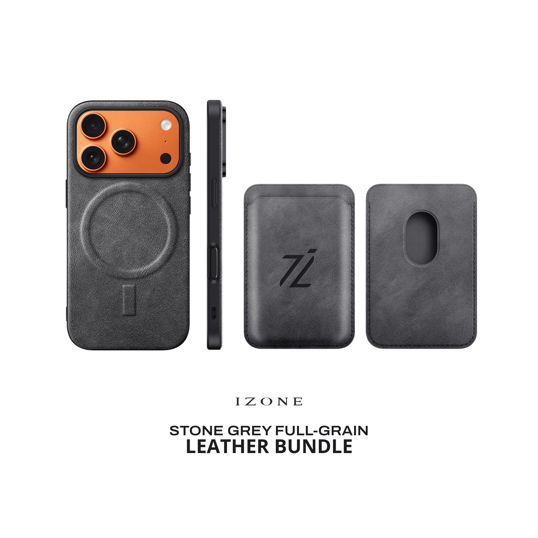 IZONE MagSafe Case+Card Holder Bundle - Stone Grey