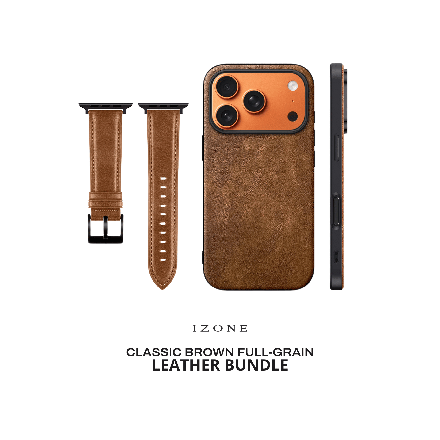 Classic Brown - IZONE Leather Case + Apple Watch Strap