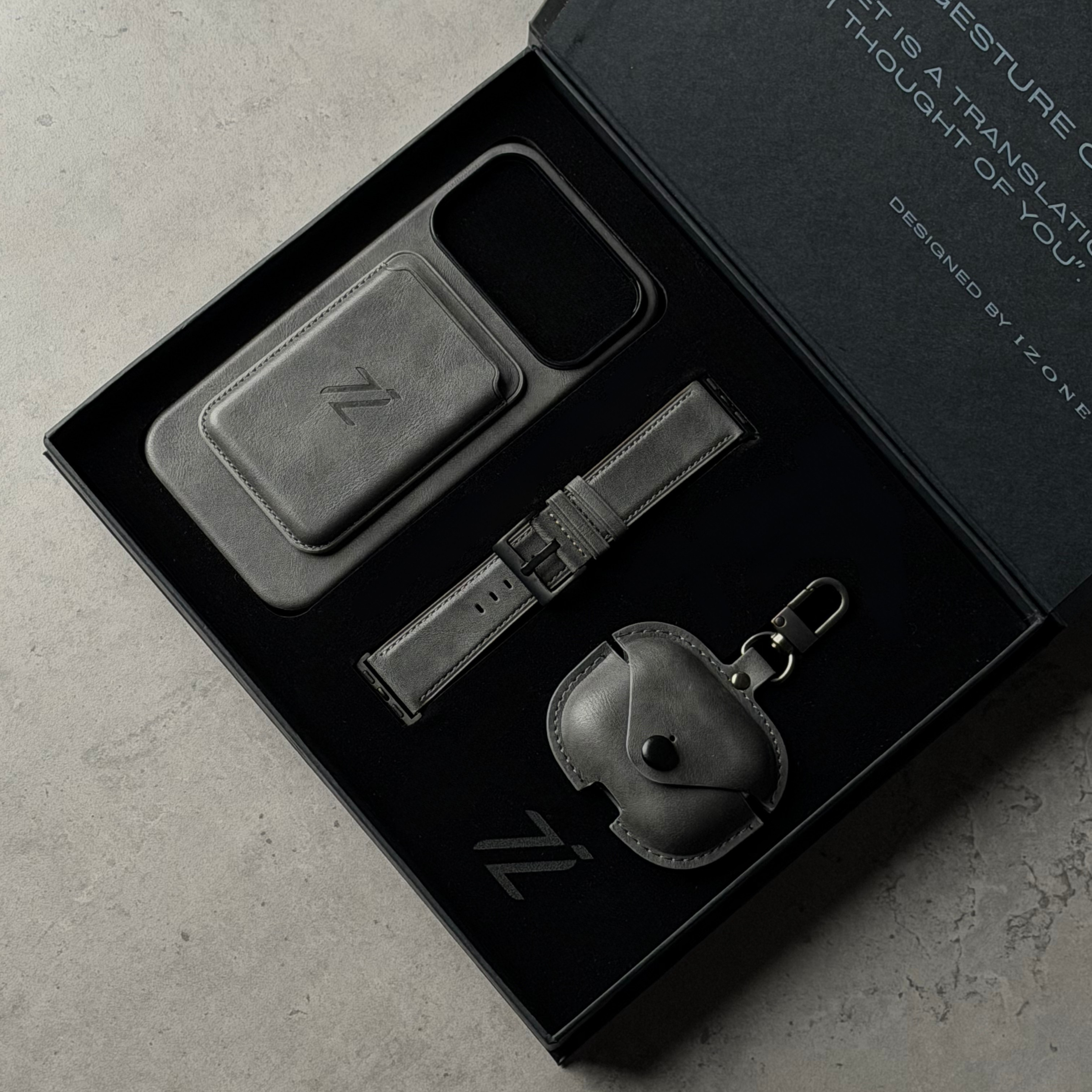 GIFT PACKAGE - IZONE Full Leather Set - STONE GREY