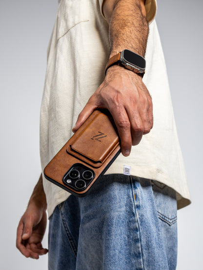 iPhone Luxury Leather Magsafe Case + Luxury Magnetic Card Holder ( Brown )